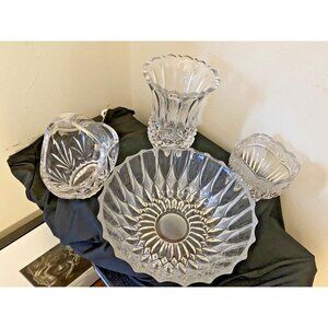 Vintage Crystal Glass Lot 4pc Vase Bowl Basket Set Cristal d’Arques Longchamp